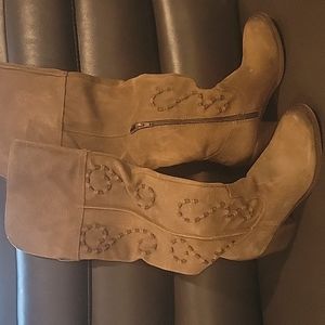 Carlos Santana Tan Suede Knee-High Heeled Boots